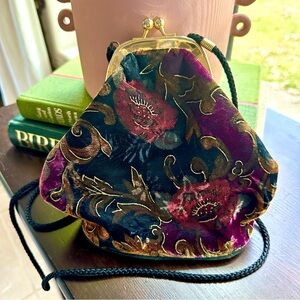 Vintage Velvet Burnout Multi-Color Floral with Kiss Lock & Cord